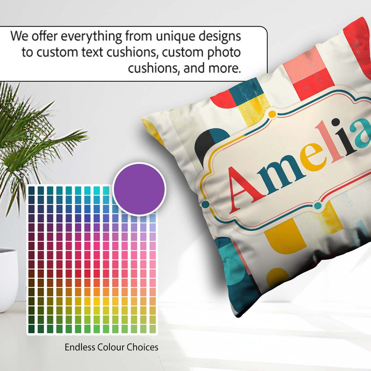 Custom Name Abstract Textured Shapes Color Block Modern Seamless Square Filled Cushion Throw Pillow Sofa Bed Home Decor Zip Washable UK Made