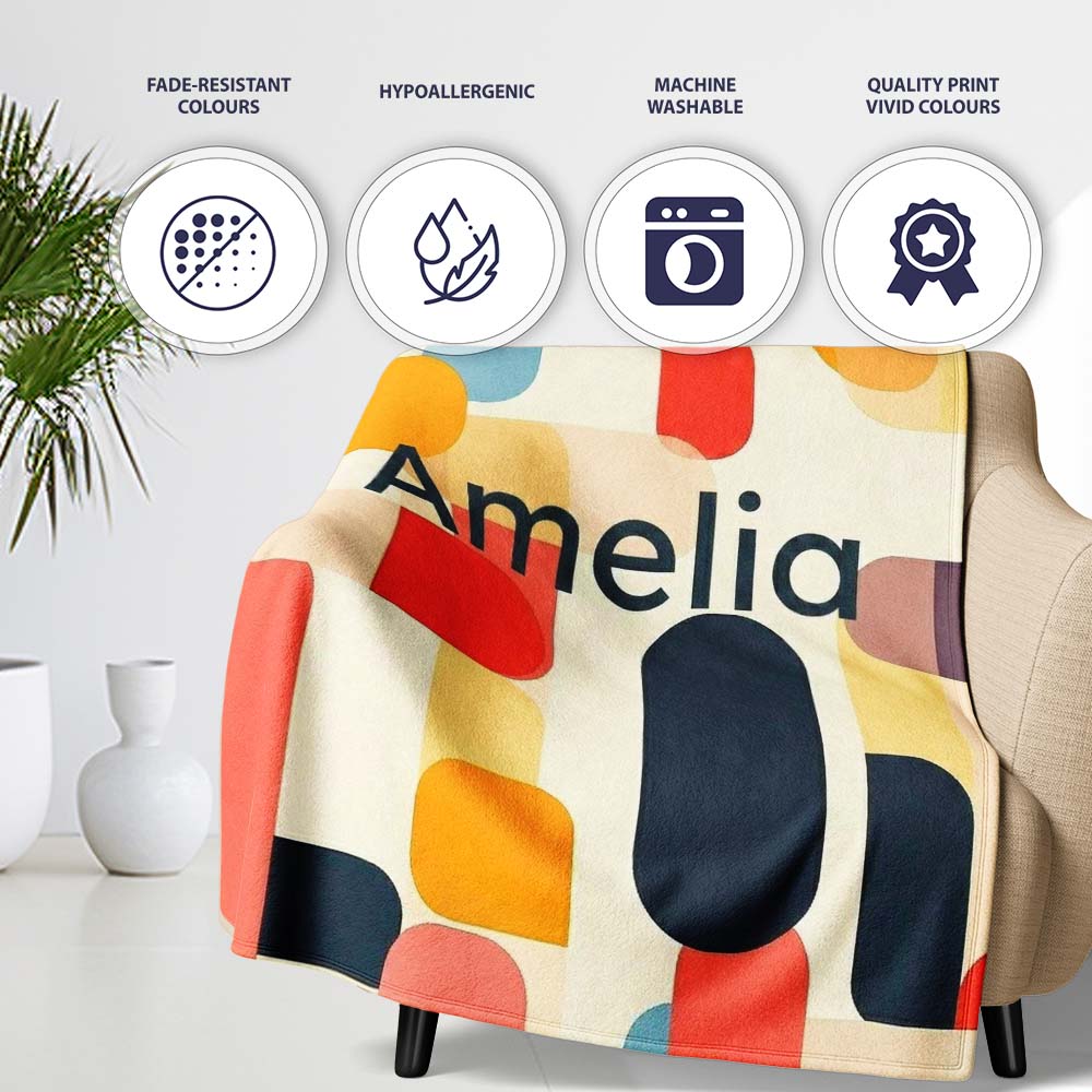Abstract Mid Century Rounded Geometric Shape Soft Colors Seamless  Personalised Custom Name Super Soft Fleece Blanket Bed Sofa Throw
