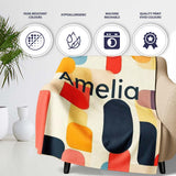 Abstract Mid Century Rounded Geometric Shape Soft Colors Seamless  Personalised Custom Name Super Soft Fleece Blanket Bed Sofa Throw