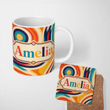 Personalized Custom Name Abstract Wavy Layered Circular Lines Gradient Seamless Pattern Name 11oz Ceramic Coffee Tea Mug White Large Handle