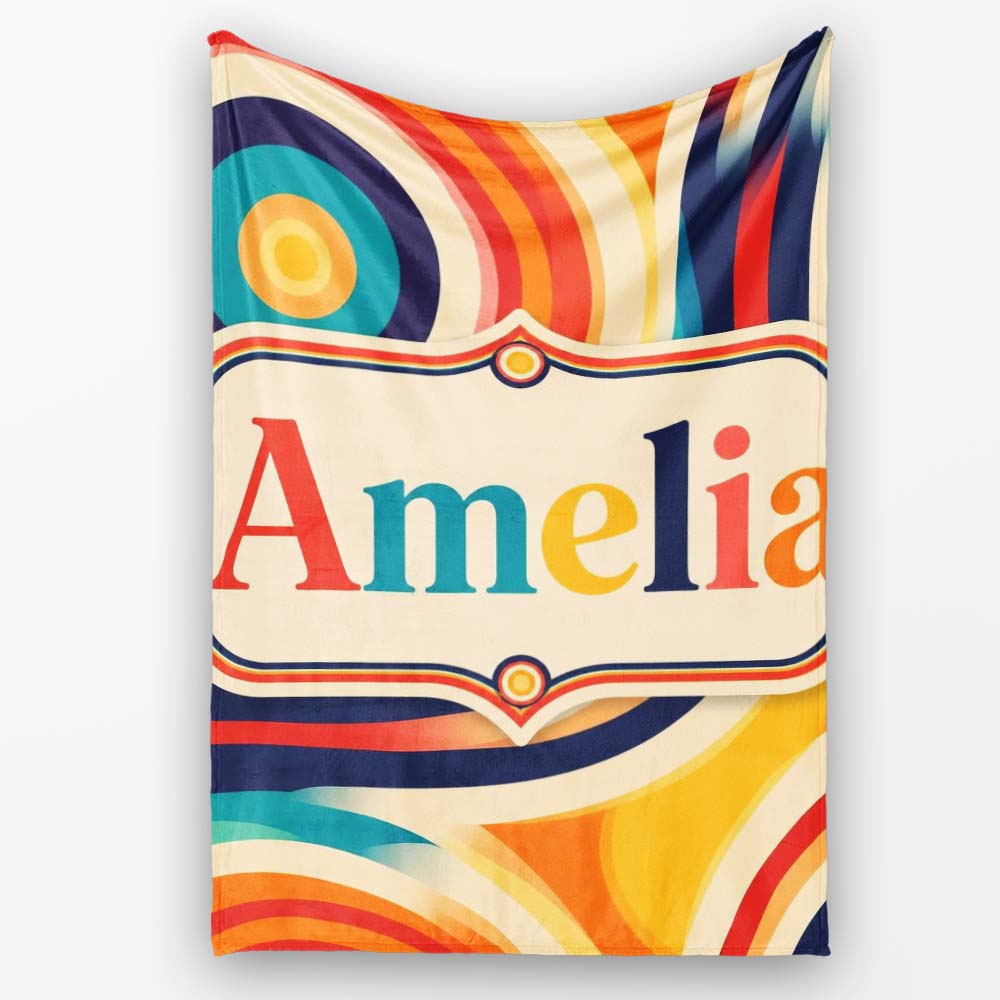 Abstract Wavy Layered Circular Lines Gradient Seamless Pattern Name  Personalised Custom Name Super Soft Fleece Blanket Bed Sofa Throw