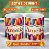 Personalized Custom Name Abstract Colorful 3D Cone Shapes Modern Geometric Gradient Seamless 11oz Ceramic Coffee Tea Mug White Large Handle