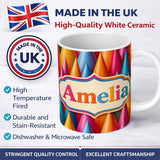 Personalized Custom Name Abstract Colorful 3D Cone Shapes Modern Geometric Gradient Seamless 11oz Ceramic Coffee Tea Mug White Large Handle