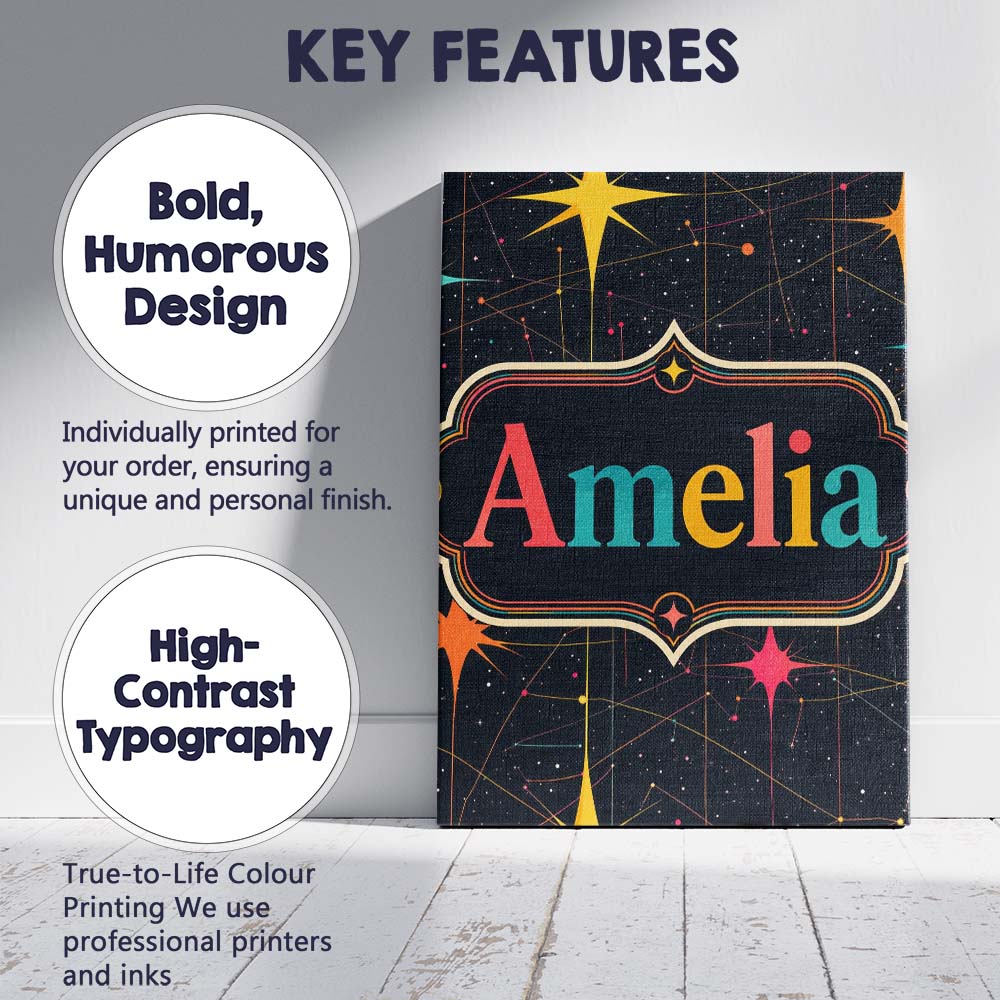 Personalised Name Abstract Night Sky Custom Premium Decorative Design Modern Room Accent Canvas Wall Art Print Decor Picture Ready to Hang