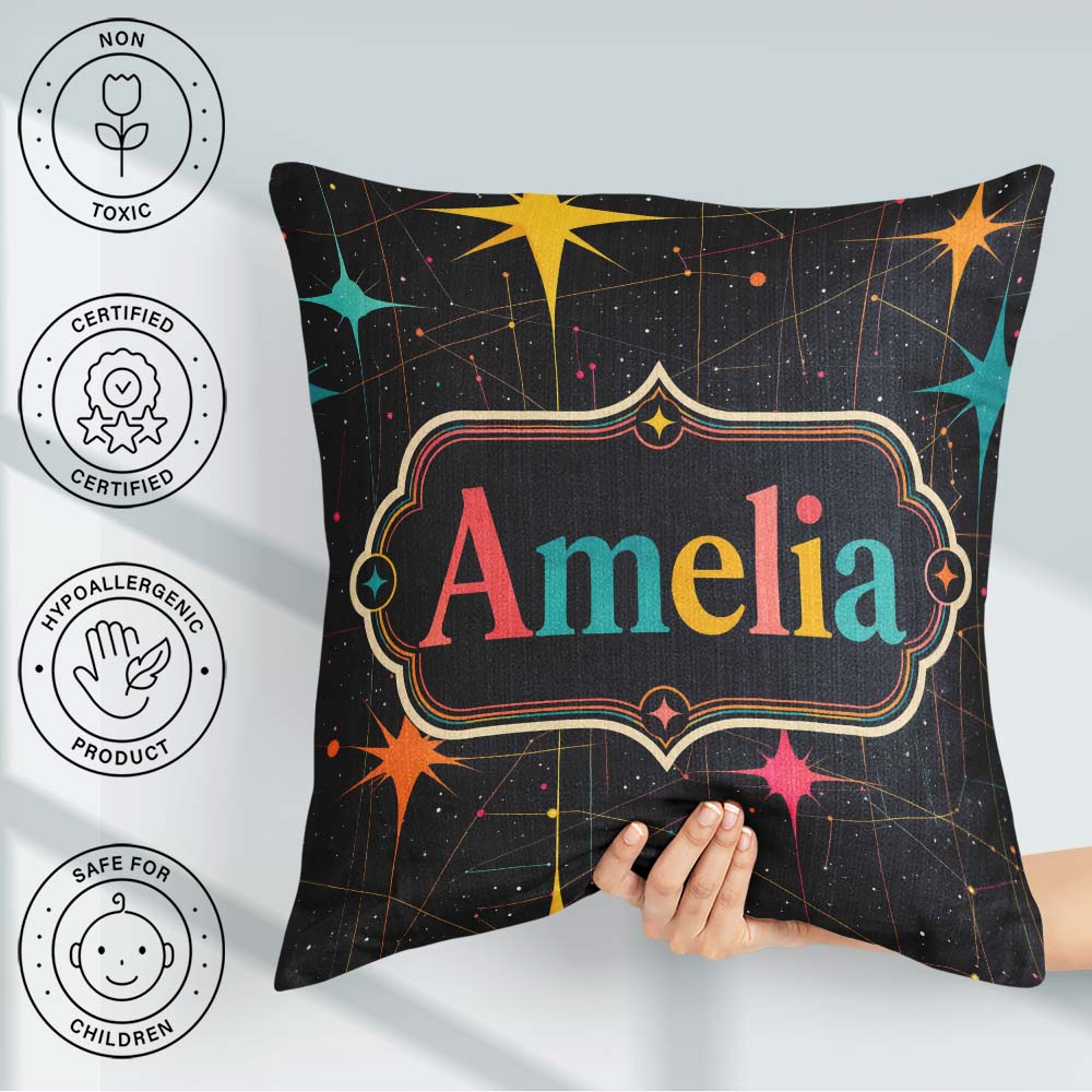 Custom Name Abstract Night Sky Lines Atomic Mid Century Seamless Square Filled Cushion Throw Pillow Sofa Bed Home Decor Zip Washable UK Made