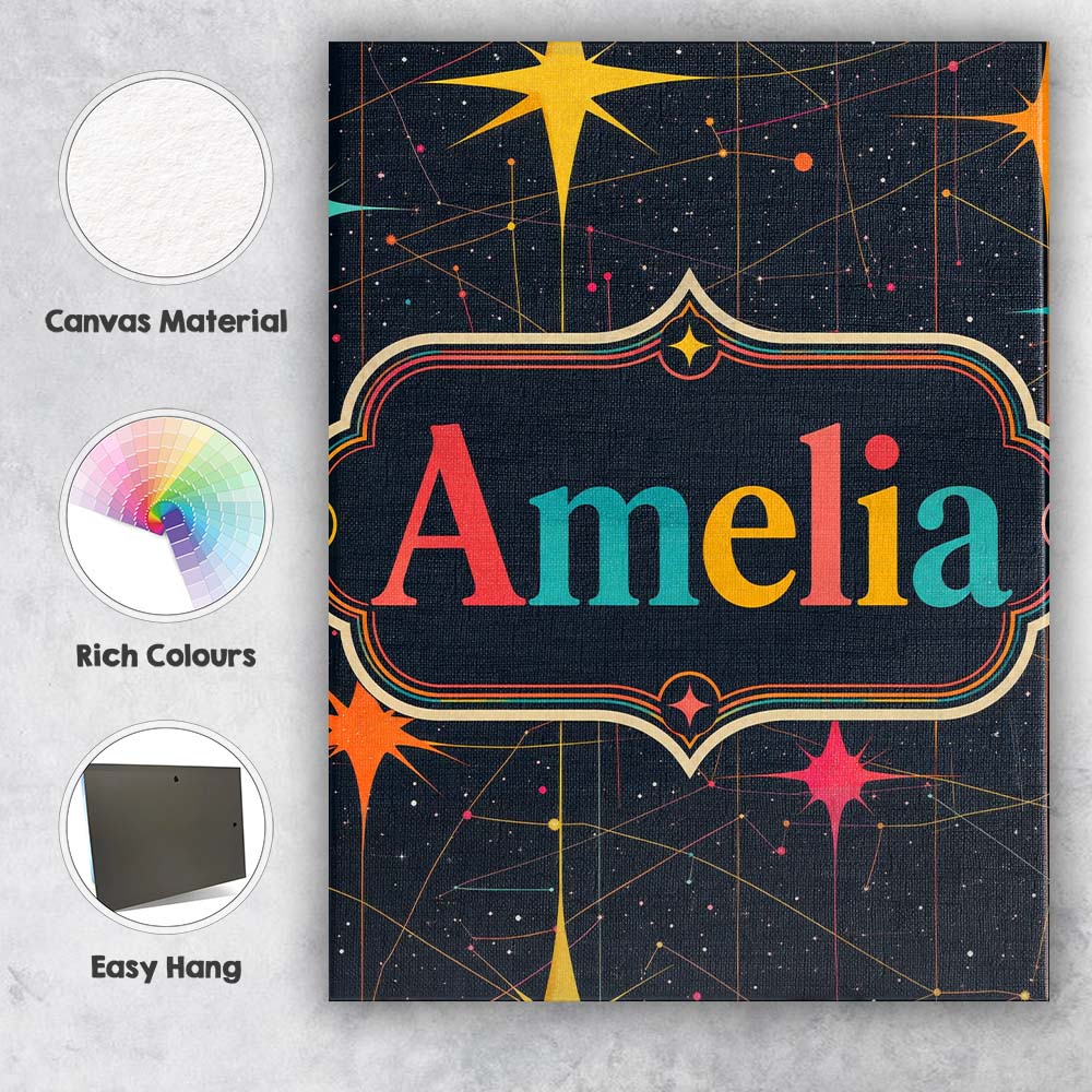 Personalised Name Abstract Night Sky Custom Premium Decorative Design Modern Room Accent Canvas Wall Art Print Decor Picture Ready to Hang