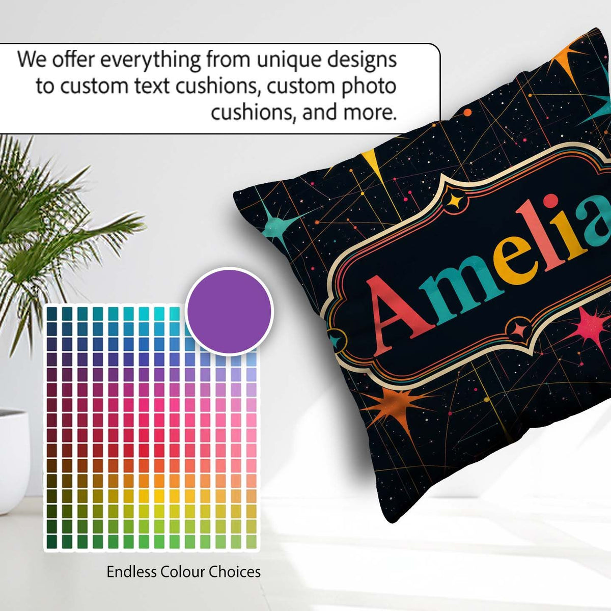 Custom Name Abstract Night Sky Lines Atomic Mid Century Seamless Square Filled Cushion Throw Pillow Sofa Bed Home Decor Zip Washable UK Made