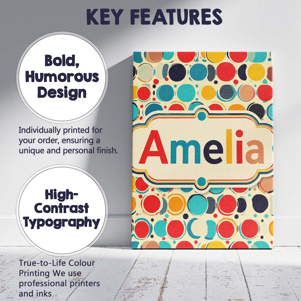 Personalised Name Abstract Polka Dot Custom Premium Decorative Design Modern Room Accent Canvas Wall Art Print Decor Picture Ready to Hang