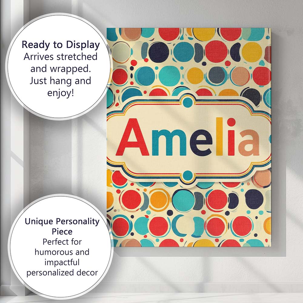 Personalised Name Abstract Polka Dot Custom Premium Decorative Design Modern Room Accent Canvas Wall Art Print Decor Picture Ready to Hang