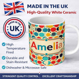 Personalized Custom Name Abstract Polka Dot Organic Circles Soft Pastel Seamless Pattern 11oz Ceramic Coffee Tea Mug White Large Handle