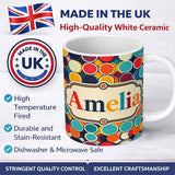 Personalized Custom Name Abstract Bold Circular Shapes Overlapping Pop Art Seamless Pattern 11oz Ceramic Coffee Tea Mug White Large Handle