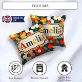 Custom Name Colorful Daisy Flowers Dark Background Seamless Name Square Filled Cushion Throw Pillow Sofa Bed Home Decor Zip Washable UK Made