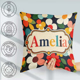Custom Name Colorful Daisy Flowers Dark Background Seamless Name Square Filled Cushion Throw Pillow Sofa Bed Home Decor Zip Washable UK Made