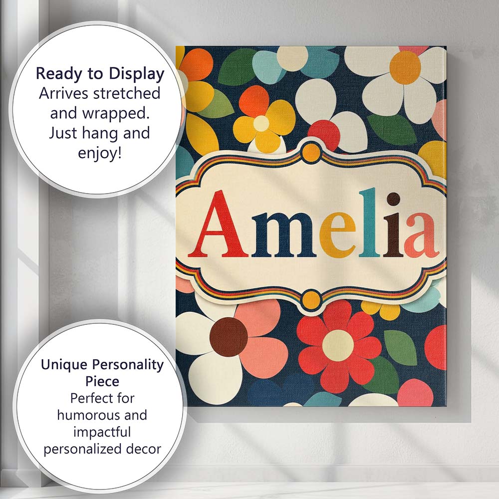 Personalised Name Colorful Daisy Flowers Custom  Unique Gift Idea Elegant Feature Canvas Wall Art Print Decor Picture Ready to Hang