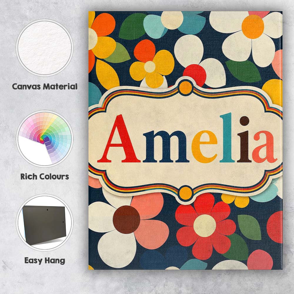 Personalised Name Colorful Daisy Flowers Custom  Unique Gift Idea Elegant Feature Canvas Wall Art Print Decor Picture Ready to Hang