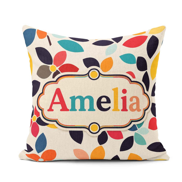 Custom Name Century Floral Petal Shapes Minimal Seamless Pattern Square Filled Cushion Throw Pillow Sofa Bed Home Decor Zip Washable UK Made
