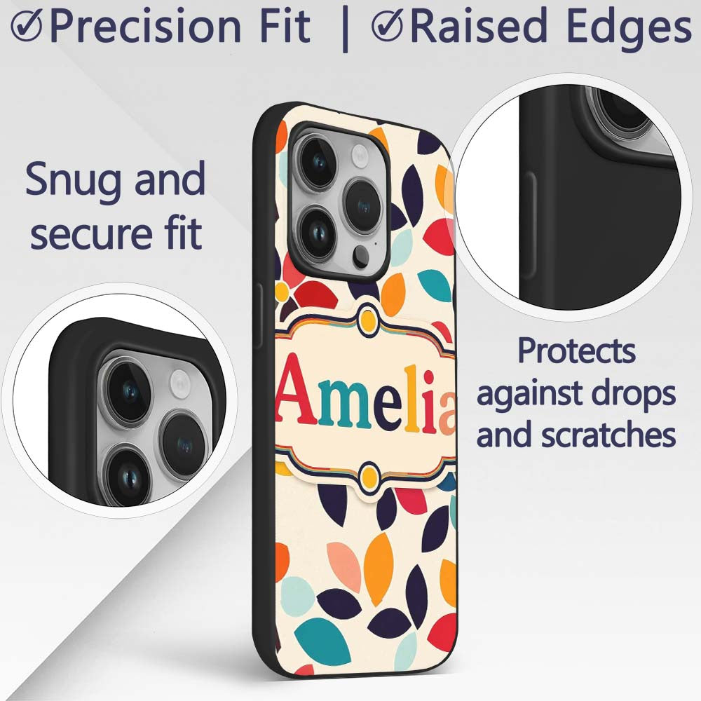 Mid Century Floral Petal Shapes Minimal Modern Custom Name Protective Phone Case Mobile Cover Durable Everyday Smartphone Shock Resistant