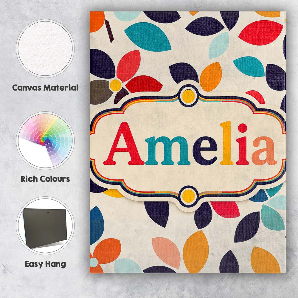 Personalised Name Mid Century Floral Petal Custom  Unique Gift Idea Elegant Feature Canvas Wall Art Print Decor Picture Ready to Hang