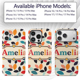 Mid Century Floral Petal Shapes Minimal Modern Custom Name Protective Phone Case Mobile Cover Durable Everyday Smartphone Shock Resistant
