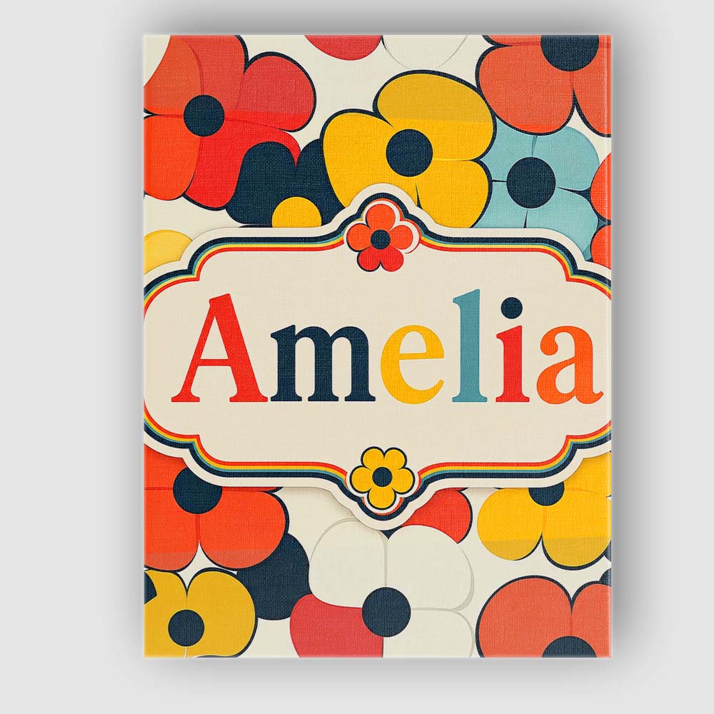 Personalised Name Bold Pop Flowers Custom  Stylish Home Interior Unique Gift Idea Canvas Wall Art Print Decor Picture Ready to Hang