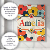Personalised Name Bold Pop Flowers Custom  Stylish Home Interior Unique Gift Idea Canvas Wall Art Print Decor Picture Ready to Hang