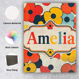 Personalised Name Bold Pop Flowers Custom  Stylish Home Interior Unique Gift Idea Canvas Wall Art Print Decor Picture Ready to Hang