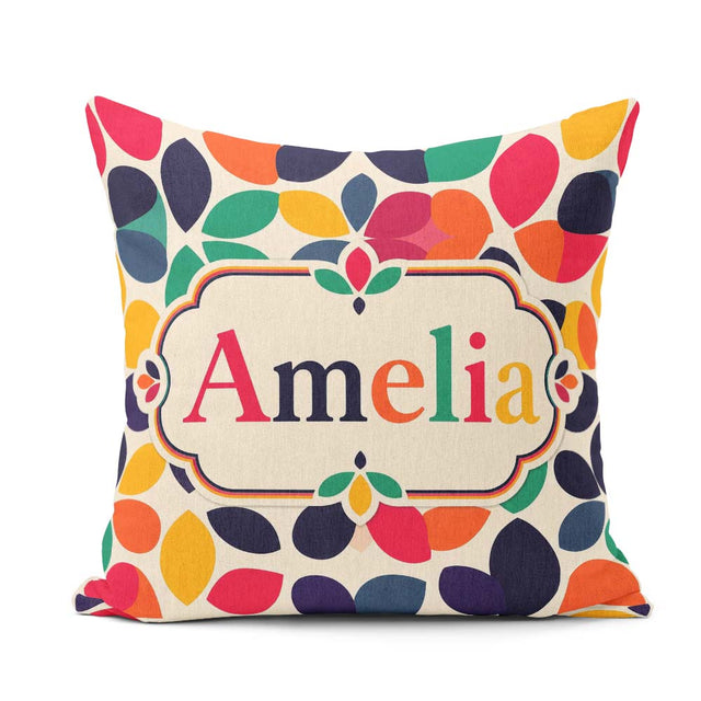 Custom Name Abstract Leaf Petal Scandinavian Style Seamless Name Square Filled Cushion Throw Pillow Sofa Bed Home Decor Zip Washable UK Made