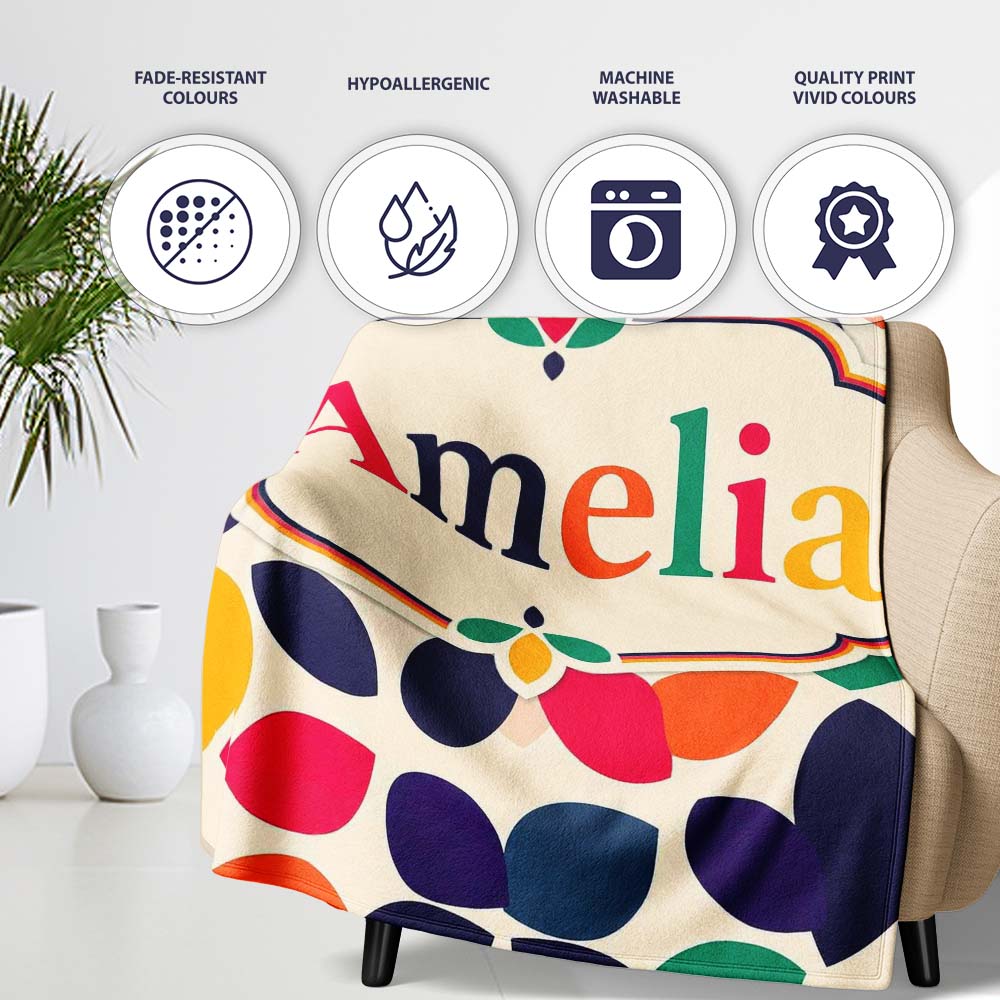 Abstract Leaf Petal Shapes Scandinavian Style Seamless Pattern Name  Personalised Custom Name Super Soft Fleece Blanket Bed Sofa Throw