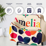 Abstract Leaf Petal Shapes Scandinavian Style Seamless Pattern Name  Personalised Custom Name Super Soft Fleece Blanket Bed Sofa Throw