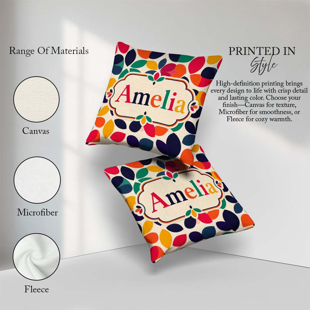 Custom Name Abstract Leaf Petal Scandinavian Style Seamless Name Square Filled Cushion Throw Pillow Sofa Bed Home Decor Zip Washable UK Made