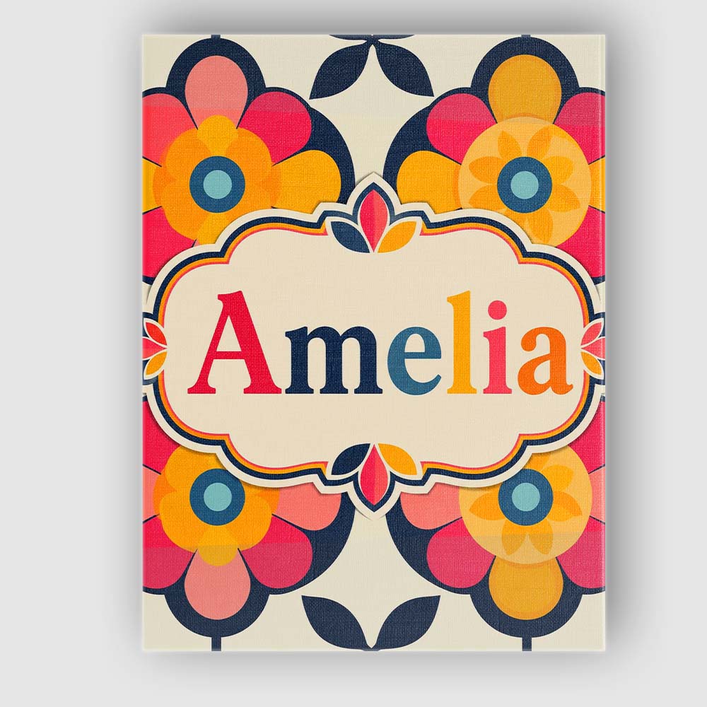 Personalised Name Floral Circle Motif Bold Custom  Unique Gift Idea Elegant Feature Canvas Wall Art Print Decor Picture Ready to Hang