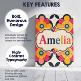 Personalised Name Floral Circle Motif Bold Custom  Unique Gift Idea Elegant Feature Canvas Wall Art Print Decor Picture Ready to Hang