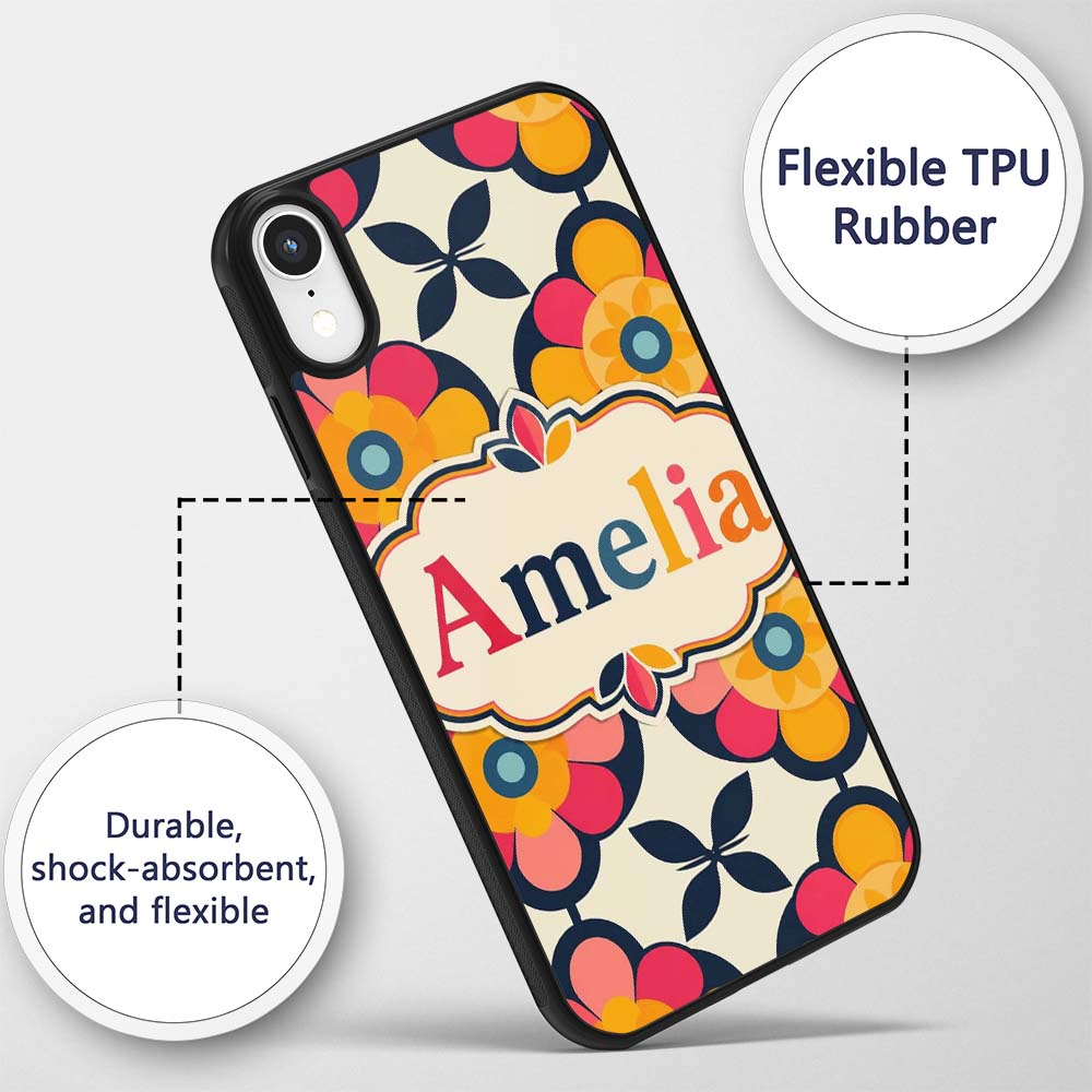 Floral Circle Motif Bold Graphic Flowers Seamless Custom Name Protective Phone Case Mobile Cover Durable Everyday Smartphone Shock Resistant