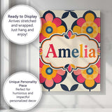 Personalised Name Floral Circle Motif Bold Custom  Unique Gift Idea Elegant Feature Canvas Wall Art Print Decor Picture Ready to Hang