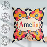 Custom Name Floral Circle Motif Graphic Flowers Seamless Pattern Square Filled Cushion Throw Pillow Sofa Bed Home Decor Zip Washable UK Made