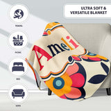 Floral Circle Motif Bold Graphic Flowers Seamless Pattern Custom  Personalised Custom Name Super Soft Fleece Blanket Bed Sofa Throw