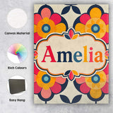 Personalised Name Floral Circle Motif Bold Custom  Unique Gift Idea Elegant Feature Canvas Wall Art Print Decor Picture Ready to Hang