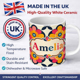Personalized Custom Name Floral Circle Motif Bold Graphic Flowers Seamless Pattern Custom 11oz Ceramic Coffee Tea Mug White Large Handle