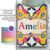 Floral Circle Motif Bold Graphic Flowers Seamless Pattern Custom  Personalised Custom Name Super Soft Fleece Blanket Bed Sofa Throw