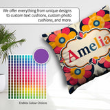 Custom Name Floral Circle Motif Graphic Flowers Seamless Pattern Square Filled Cushion Throw Pillow Sofa Bed Home Decor Zip Washable UK Made