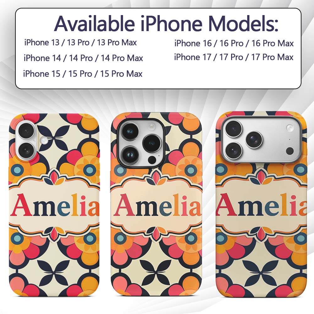 Floral Circle Motif Bold Graphic Flowers Seamless Custom Name Protective Phone Case Mobile Cover Durable Everyday Smartphone Shock Resistant