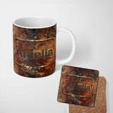 Personalized Custom Name Urban Rust Texture with Gold Flecks Industrial Grunge Seamless 11oz Ceramic Coffee Tea Mug White Large Handle