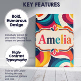 Personalised Name Bold Swirl Shapes Vibrant Custom  Bespoke Interior Contemporary Canvas Wall Art Print Decor Picture Ready to Hang