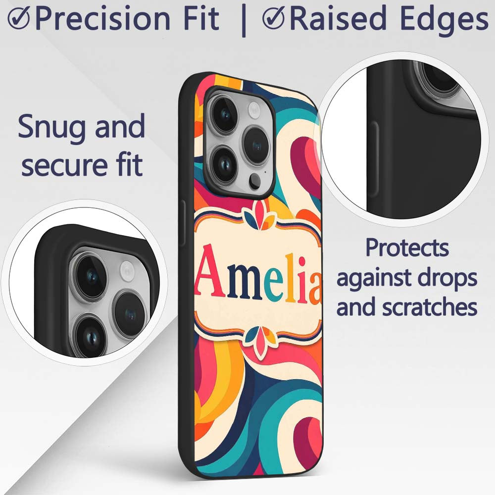 Bold Swirl Shapes Vibrant Abstract Flow Seamless Custom Name Protective Phone Case Mobile Cover Durable Everyday Smartphone Shock Resistant