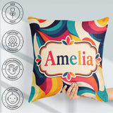 Custom Name Bold Swirl Shapes Vibrant Abstract Flow Pattern Name Square Filled Cushion Throw Pillow Sofa Bed Home Decor Zip Washable UK Made