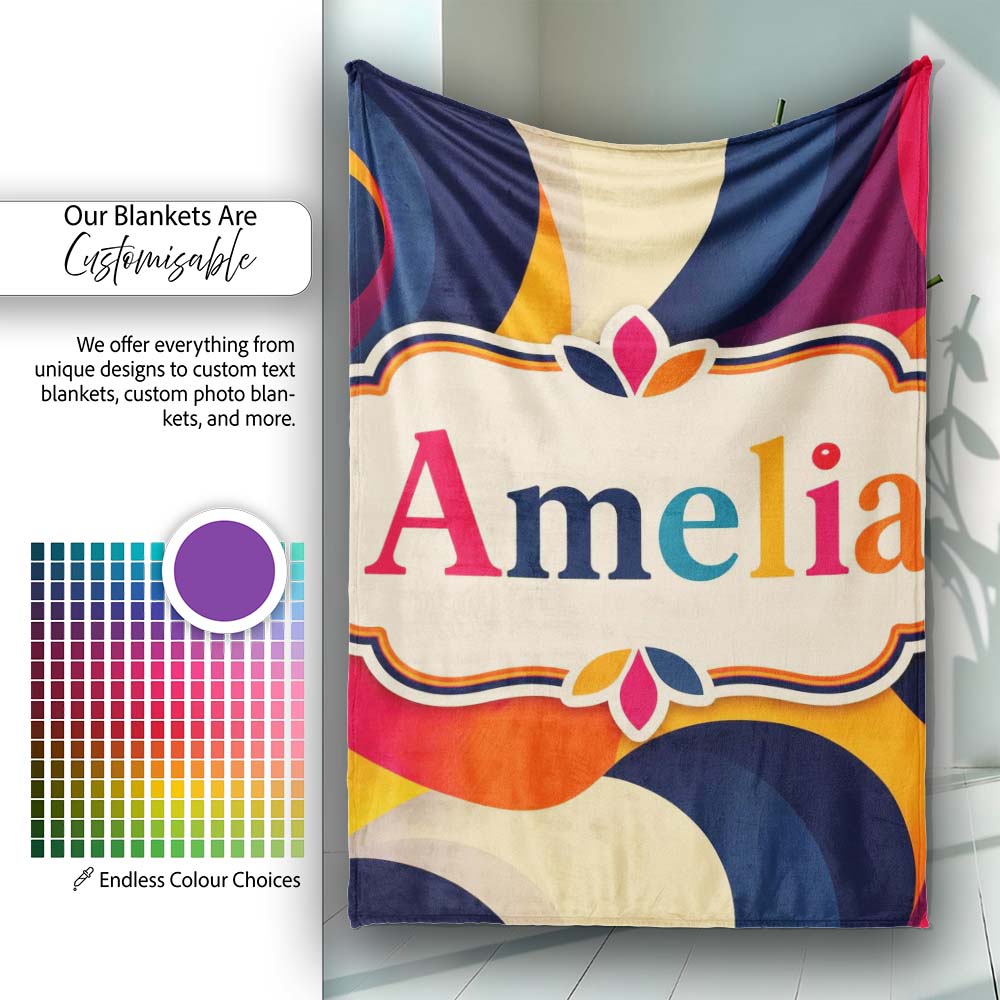 Deep Color Gradient Waves Abstract Flow Seamless Pattern Name Cute  Personalised Custom Name Super Soft Fleece Blanket Bed Sofa Throw