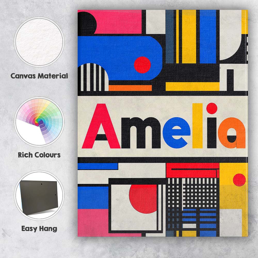 Personalised Name Bauhaus Inspired Abstract Custom  Bespoke Interior Contemporary Canvas Wall Art Print Decor Picture Ready to Hang