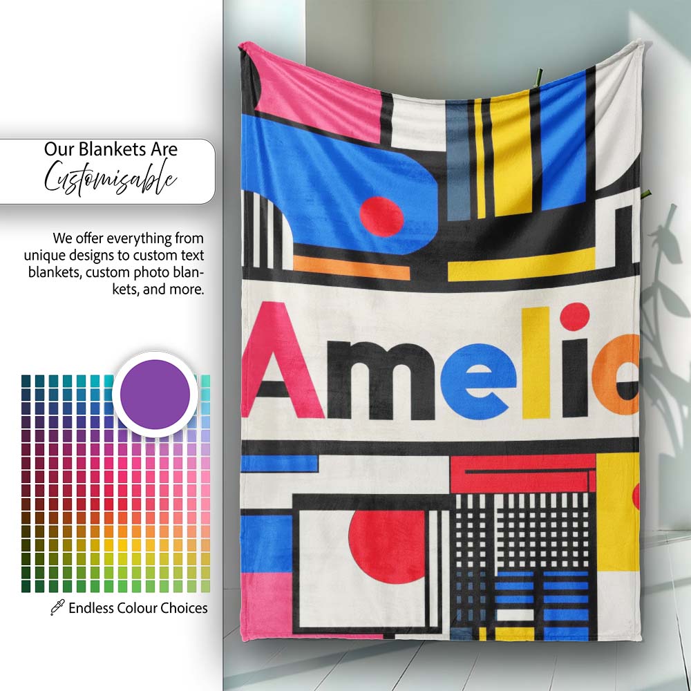 Bauhaus Inspired Abstract Lines Shapes Graphic Seamless Pattern  Personalised Custom Name Super Soft Fleece Blanket Bed Sofa Throw
