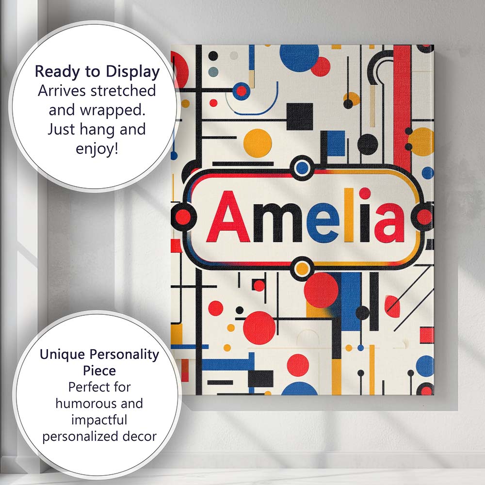 Personalised Name Abstract Bauhaus Lines Custom  Unique Gift Idea Elegant Feature Canvas Wall Art Print Decor Picture Ready to Hang