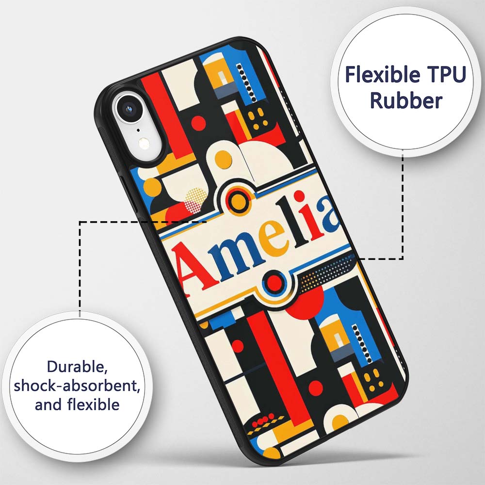 Bold Geometric Abstract Blocks and Circles Modern Custom Name Protective Phone Case Mobile Cover Durable Everyday Smartphone Shock Resistant